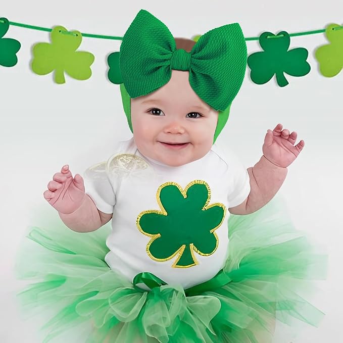 St.Patrick's Day 6'' Baby Girl Bows Clover Headbands St. Patrick Top Hat Print Hair Bows Baby Elastics Nylon Hairbands Hair Accessories for Infant Newborn Toddler