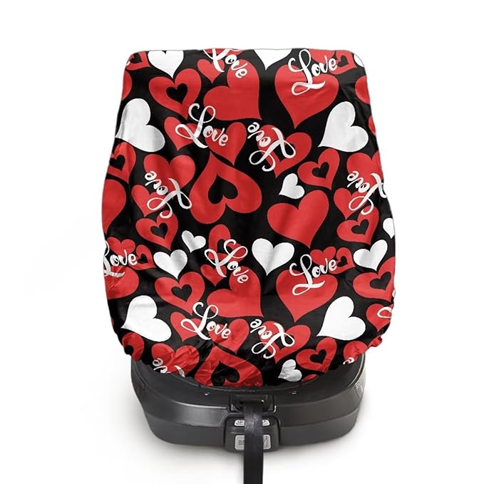 Valentines Day Car Accessories Car Seat Cover Baby Car Seat Sun Shade Cover with Red Heart Print, Tear-Resistant Baby Seat Covers Keep Baby Cool and Child Safety for Travel, Easy to Install