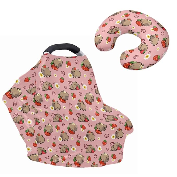 Capybara Car Seat Canopy Cover for Babies Infant Playful Stroller Covers for Boys Girls Nursing Pillow Cover U-Shaped Breastfeeding Pillowcase Replaceable