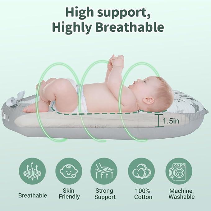 Infant Support Cushions | Baby Lounger | Organic Cotton Infant Lounger | Reversible, Adjustable & Portable Floor Lounger | Supervised Use | Soft, Breathable, Washable Cover(Star)