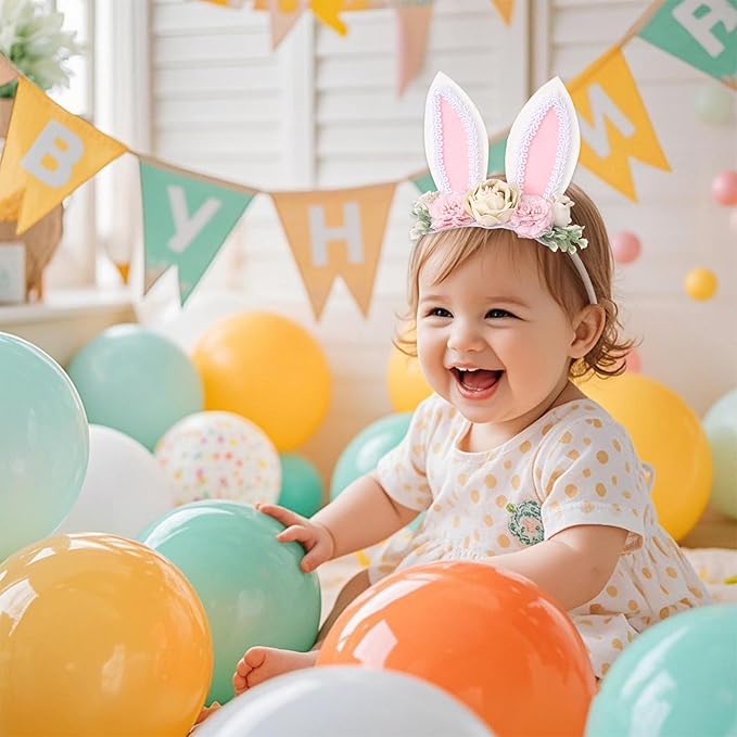 baotongle Bunny Headband Bunny Rose Ears Easter Headbands Baby Flower Crown Spring Bunny Headbands Ideal for Easter Party
