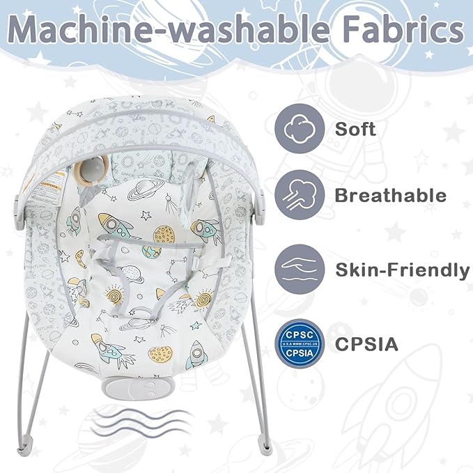 Baby Bouncer, Infants Bouncy Seat with Music and Vibrations,Portable Baby Rocker for Newborns Indoor Outdoor Use 0-6 Months Up to 20 lbs