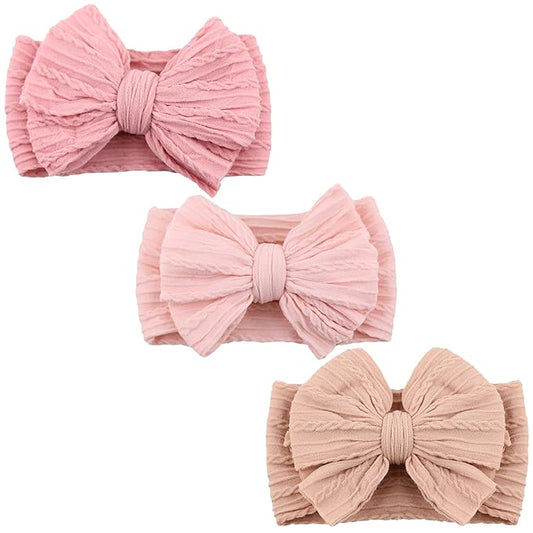 DRESHOW BQUBO Handmade Baby Headbands Soft & Stretchy Hair Bands with Bows Nylon Bows Hairbands for Girls Newborn Infant Toddlers Hair Accessories 3 pack