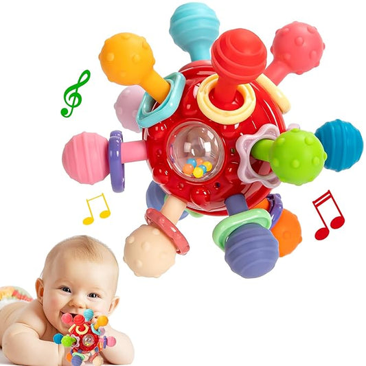 Easter Baby Teething Toys for 0-6 6-12 Months, BPA Free Food Grade Silicone Teether, Infant Sensory Chew Rattles Toys, Perfect Baby Easter Basket Stuffers & Easter Gifts, Red