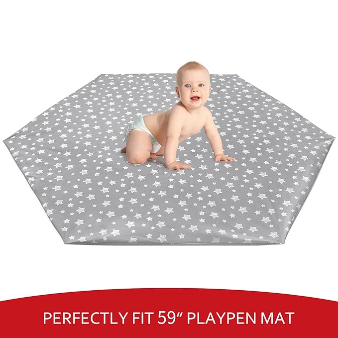 Baby Play Mat Cover (only Cover) Compatible with POP 'N GO Playpen Mat, Non-Slip Waterproof Hexagon Playpen Mat Protector