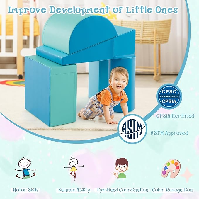 Costzon 5 Pieces Climbing Toys for Toddlers, Soft Foam Block Play Structures Infants Climbers for Child Development, Waterproof Kids Climbing Toys Indoor for Preschool Baby