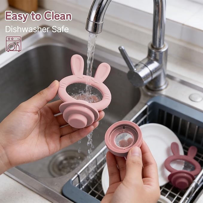 Baby Fruit Feeder Pacifier 2 Pack, Silicone Baby Food Feeder, Pink Bunny Feeder for Babies 4M+, Frozen Fruit Feeder Teething Toy, BPA Free for Fresh Fruit, Veggies & Breastmilk