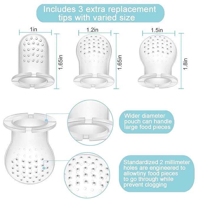 PandaEar 3 Pack Baby Fruit Food Feeder Pacifier with 3 Different Sized Pouches, Silicone Teether for Purees & Breast Milk, BPA Free Infant Solid Food Essentials for Babies 3-12 Months (Bow Series)