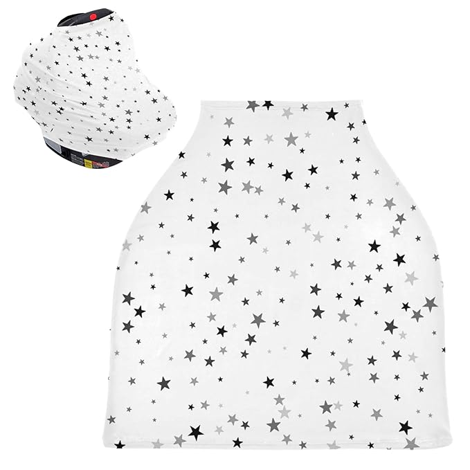 Monochromatic Black and White Stars Scandinavian Style Stretchy Baby Car Seat Cover Infant Canopy Nursing Covers Breastfeeding Cover Breathable Windproof Winter Scarf for Boys Girls