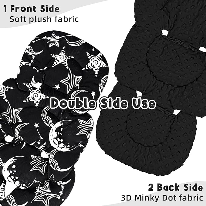 Infant Car Seat Insert Head and Body Support, GFU Reversible Newborn Insert for Carseat with Strap Pads, Soft Stroller Cushion Pillow Insert for Boys and Girls, Fits for Stroller, Swing, Black Star
