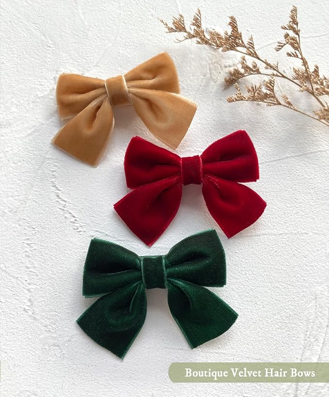 Cherssy Velvet Hair Bow Clips for Little Girls, 10pcs Boutique Fully Lined Hair Barrettes Accessories for Baby Infants Toddlers School Girls