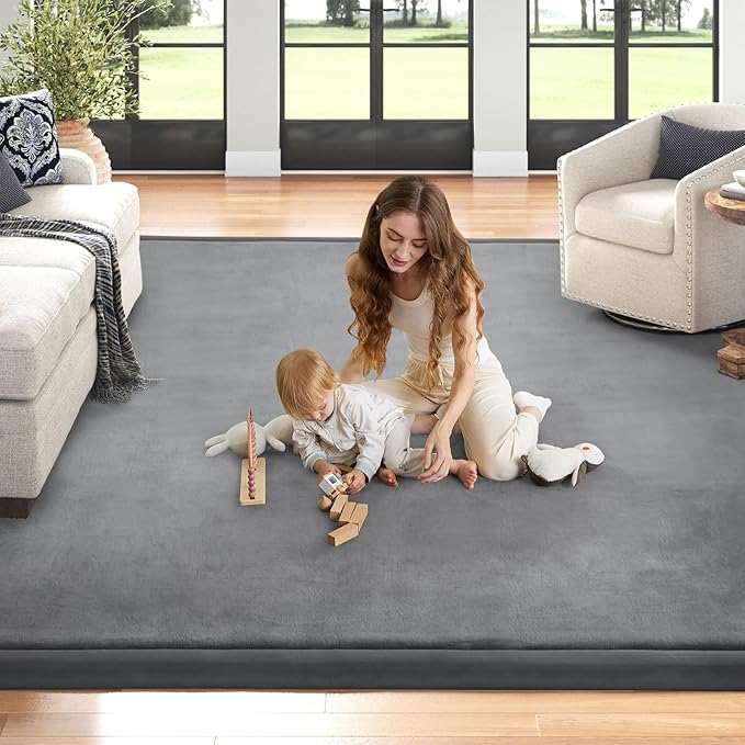 Baby Play Mat for Floor Nursery Muscle Mat Area Rug Playroom Rug 79"x158" Memory Foam 1.3" Thick Crawling Mat for Babies,Toddlers, Infants, Kids(Grey)