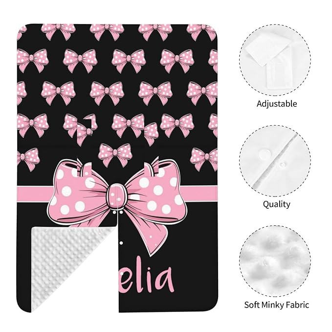 Personalised Bows Baby Car Seat Cover for Girls, Customized Carseat Covers with Name for Infant, Windproof Sun Protection Baby Carseat Canopy, Multi-use Nursing Breastfeeding Covers