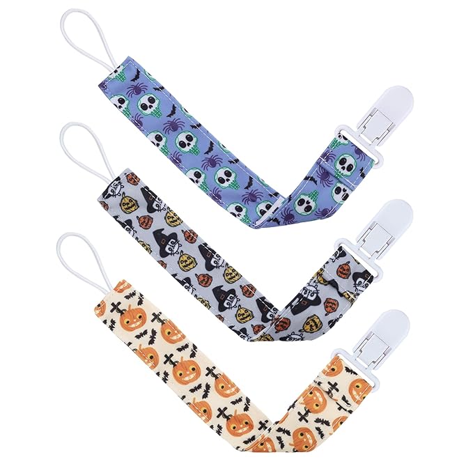 ALVABABY Pacifier Clip 8 Pack Holder Leashes for Newborn Baby Boys Girls Paci Clip Halloween Gifts 8DP04-DA