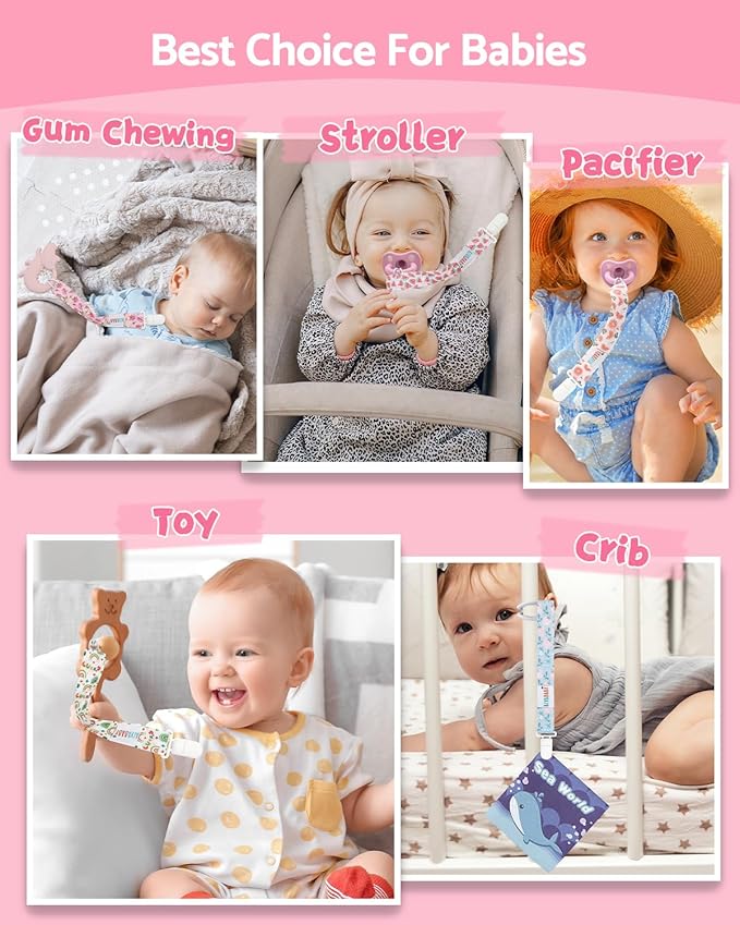 ALVABABY Pacifier Clips 8 Pack Pacifier Binky Paci Holder Leashes for Baby Teethers 8DP12