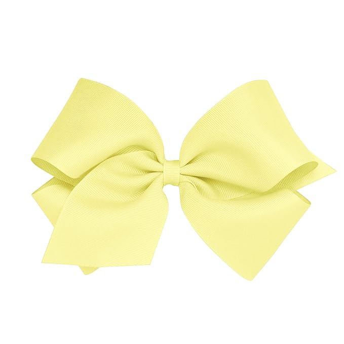 Wee Ones Girls' Classic Grosgrain Hair Bows with Plain Wrap Center, No-Slip Hair Clip, Handmade, Light Yellow, King