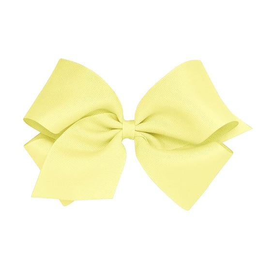 Wee Ones Girls' Classic Grosgrain Hair Bows with Plain Wrap Center, No-Slip Hair Clip, Handmade, Light Yellow, King