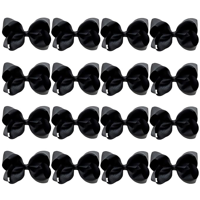 DEEKA 16 PCS 4" Hand-made Hair Bow Grosgrain Ribbon Solid Color Hair Bow Alligator Clips Hair Accessories for Little Teen Toddler Girls -Black