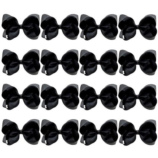 DEEKA 16 PCS 4" Hand-made Hair Bow Grosgrain Ribbon Solid Color Hair Bow Alligator Clips Hair Accessories for Little Teen Toddler Girls -Black