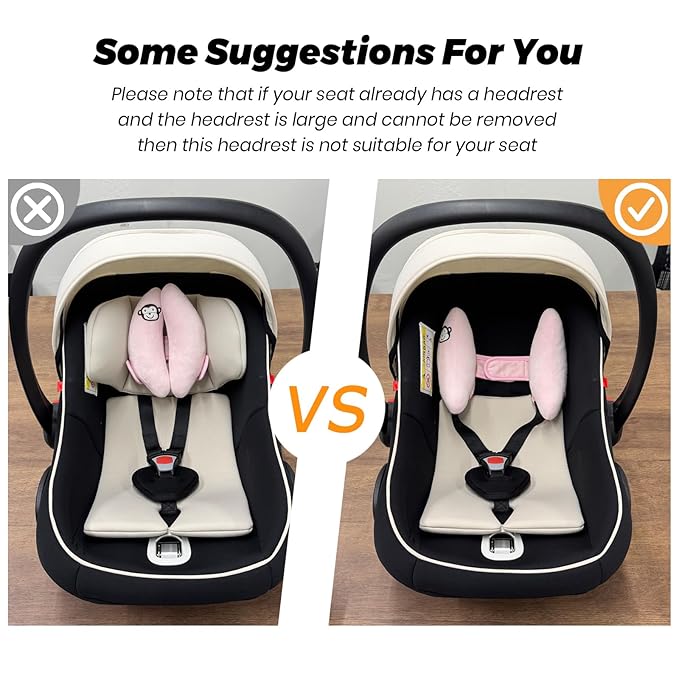 Baby Head Neck Support Pillow,Adjustable Baby Car Seat Head Neck Support,Portable Travel Pillow Cushion for Car Seat,Stroller Headrest Pillow,U-Shape Neck Support Pillow for Infants,Light Pink