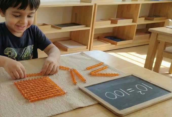 BOHS Montessori Bead Chains & Squares - Skip Counting, Multiplication, and Square Number Learning Toy for Pre-K Math Education