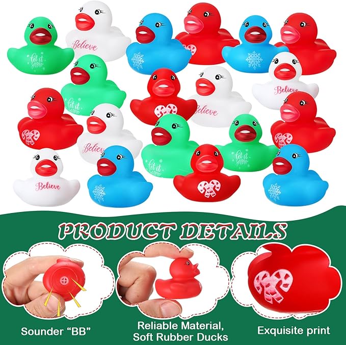 MiniInflat 120 Pcs Christmas Rubber Ducks Assorted Mini Pool Ducks Bulk Small Tiny Rubber Ducky Toy for Party Favors Classroom Exchange Gifts