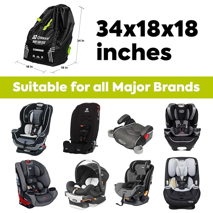Infant Car Seat Travel Bag for Airplane - Durable Gate Check Bag for Car Seats that fits easily on Convertible Car Seats, Infant Carriers & Booster Seats (Backpack, Black)