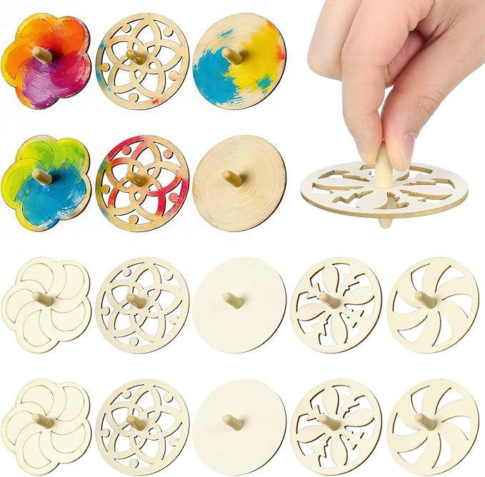 Toyvian 40 Piece Wooden Spinning Tops Fidget Crafts Party Favors for Kids 4-8 - Unfinished Wood DIY Gyroscope Bulk Kids Toys