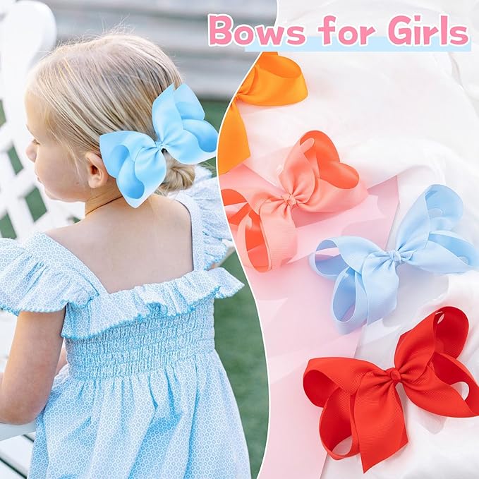 Oaoleer 20PCS 6 Inch Hair Bows for Girls Grosgrain Ribbon Toddler Hair Accessories with Alligator Clips for Toddlers Baby Girls Kids Teens