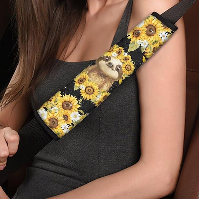 Biyejit Sunflower Sloth Seat Belt Cover 2 Packs for Women Soft Car Seat Belt Pad Cushion Shoulder Pads for Adults Kids
