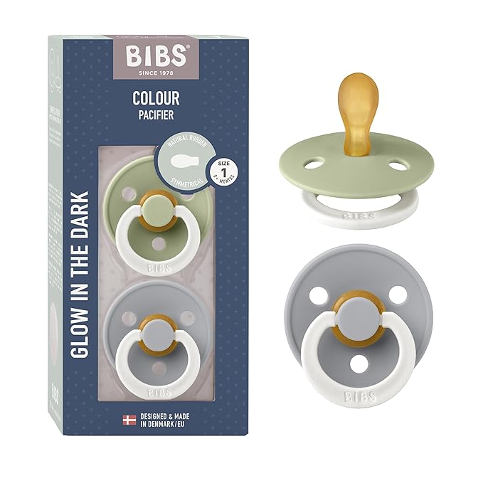 BIBS Pacifiers 0-6 Months | 2-Pack Soothers | BPA-Free Symmetrical Nipple | Made in Denmark | Sage Glow/Cloud Glow Colour Pacifier