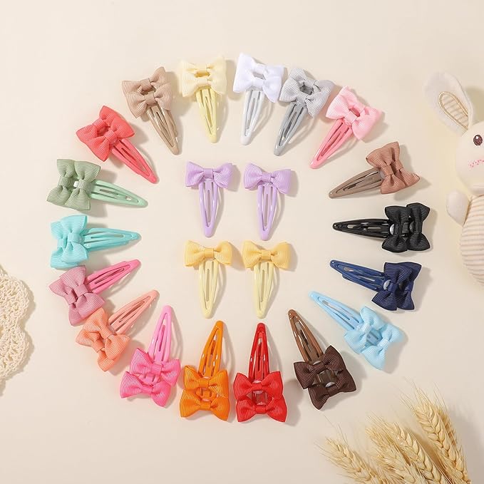 40PCS Hair Bows Clips for Toddler Girls, 2 Inch 20 Colors Grosgrain Ribbon Non Slip Metal Colorful Snap Hair Bows Barrettes for Baby Women Girls Toddler Kids Teens