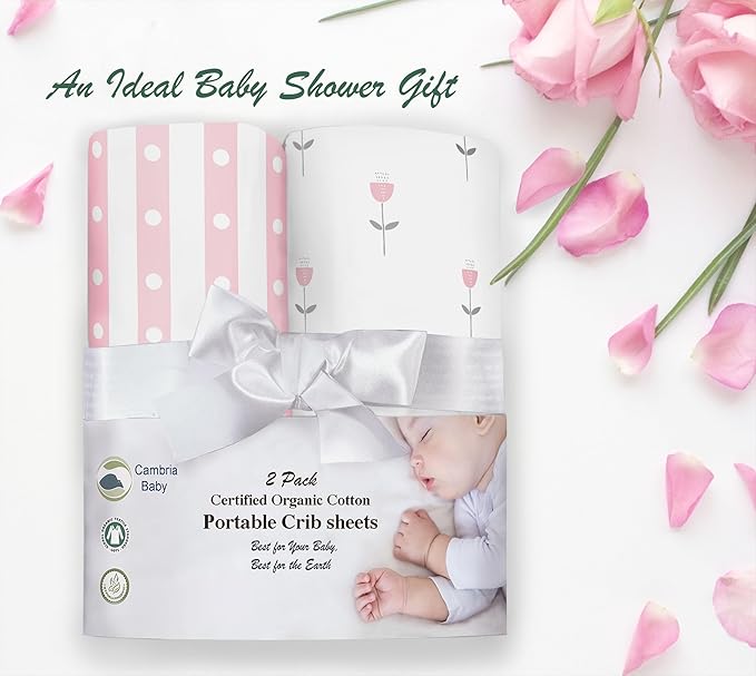100% Organic Cotton Fitted Sheets Fit and are Compatible with Graco Pack n Play, Babyletto, Pamo Babe, Hiccapop, Dream on Me, Evenflo, Baby Trend Portable/Mini Crib/Playards. 2 Pk
