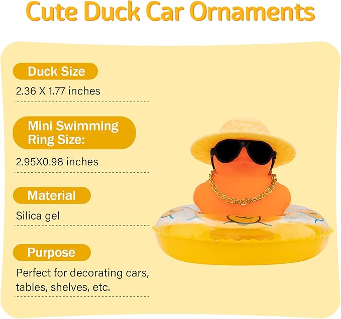 wonnu Car Accessories Rubber Ducks, Pink Dashboard Decorations, BGorange-strawhatyellow