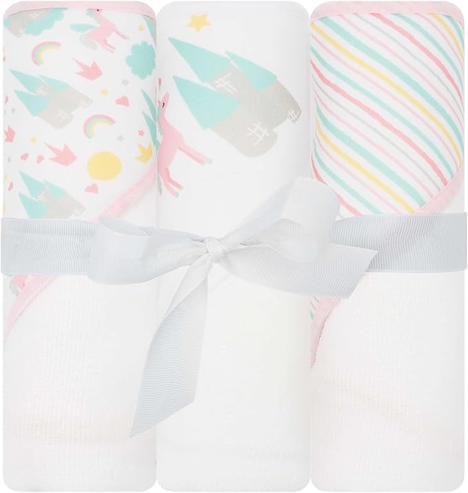Hooded Baby Towels 3-Pack – Soft Baby Bath Towels with Hood for Newborns & Toddlers, Baby Hooded Towel Set, 30" x 26" (Baby Unicorn)