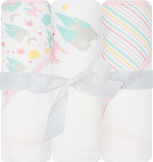 Hooded Baby Towels 3-Pack – Soft Baby Bath Towels with Hood for Newborns & Toddlers, Baby Hooded Towel Set, 30" x 26" (Baby Unicorn)