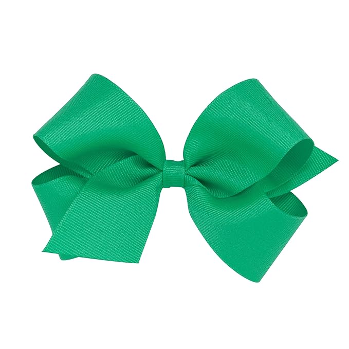 Wee Ones Girls' Classic Grosgrain Hair Bows with Plain Wrap Center, No-Slip Hair Clip, Handmade, Fern Green, Medium
