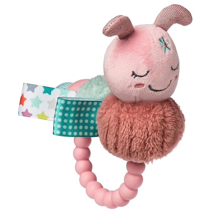 Soft Baby Rattle with Soothing Teether Ring and Sensory Tags, 6-Inches, Camilla Caterpillar