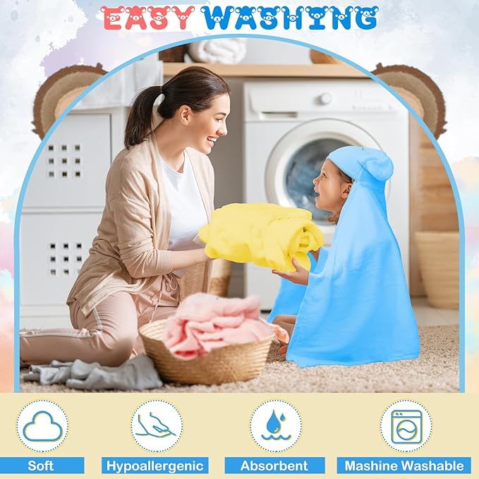 Xtinmee Toddler Bath Towels Hooded for Kid 0-5 Year 28 x 47 Inch Absorbent Baby Hooded Towel with Bear Ears Large Boys Girls Infant Towels Bathrobe Shower Blanket(Soft Color,4 Pcs)