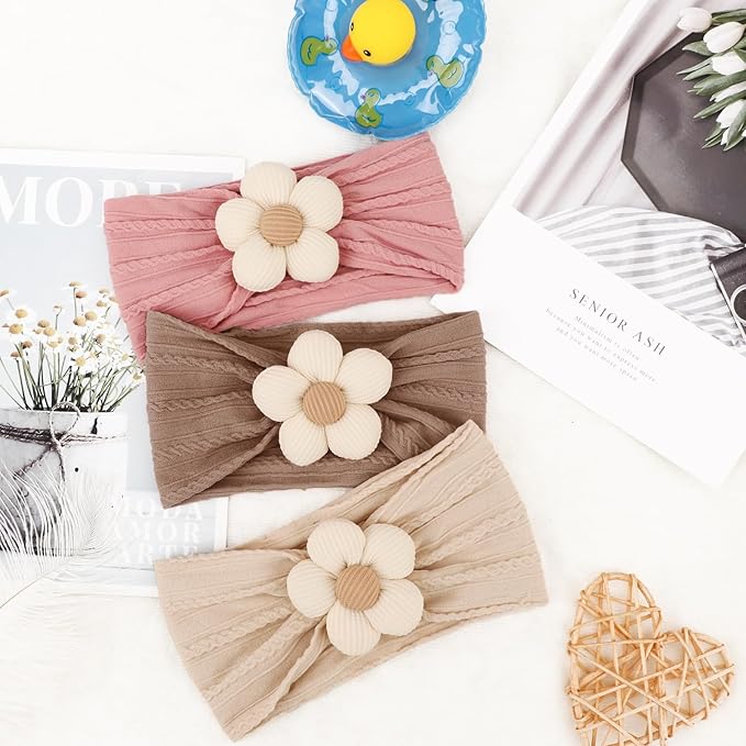 AQOKKA Baby Flower Headbands Nylon Baby Girl Headbands Soft Handmade Hairbands Toddler Hair Accessories for Girls