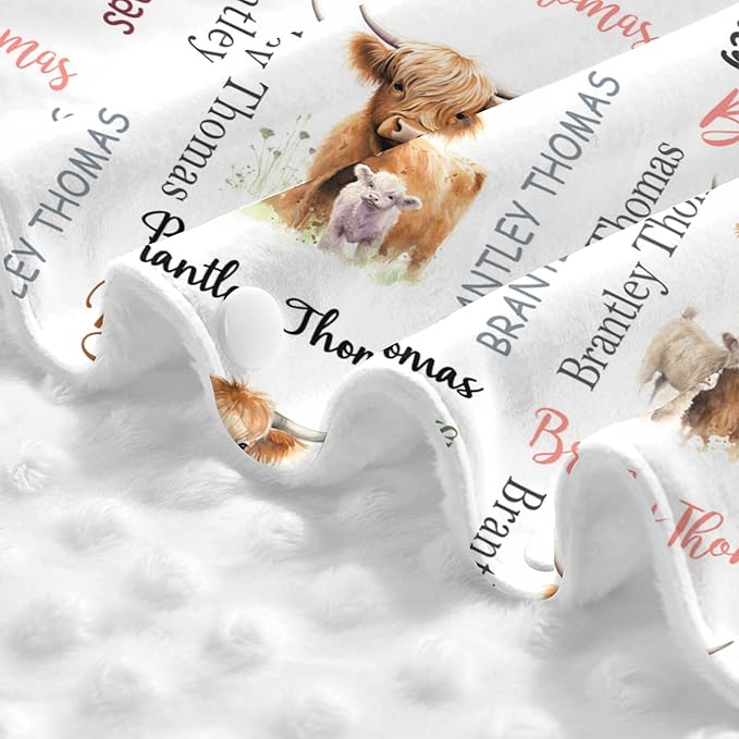 Personalized Baby Car Seat Canopy with Name Custom Minky Highland Cow Car Seat Covers Nursing Cover for Breastfeeding Multi-Use Cover Infant Carrier Carseat Winter Cover for Newborn Girls Boys