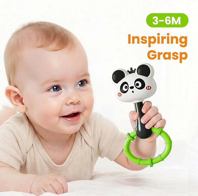 iPlay, iLearn Baby Maracas Rattle Toy, Infant Animal Shaker Rattles Set, Newborn Sensory Teething Rings, Tummy Time Carseat Stroller Crib Toy, Birthday Gift 3 4 6 7 9 12 18 Month Old Toddler Girl Boy