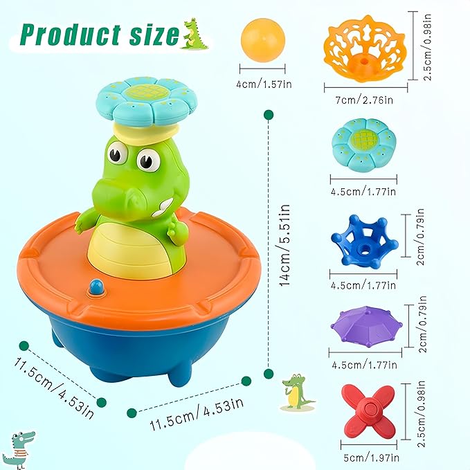 Bath Toys for Toddlers - Light Up Crocodile Fountain with 5 Spray Modes, ABS Plastic Bath Toy for Bathroom & Swimming Pool