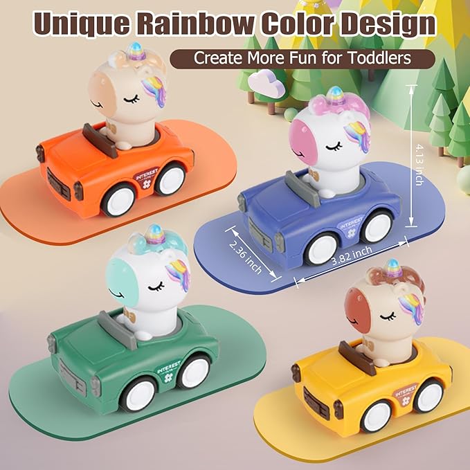 Press to Go Car Toys for Toddlers 1-3, Animal Baby Cars, Push Go Friction Inertia Car, Infant 6-9-12-18 Month, 1st Birthday Gift for 1-2 Year Old Boy Girl