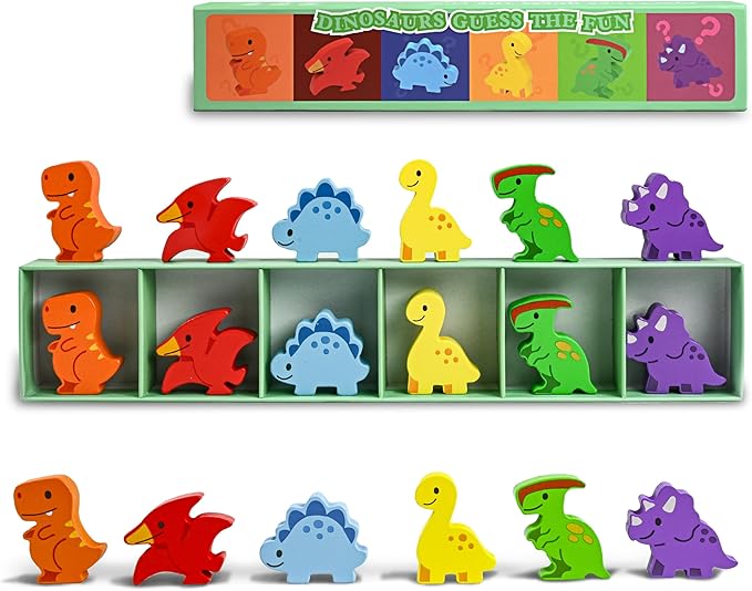 ZRRHOO Dinosaur Toys, Color Stack Game Toy, Fun Family Game for Kids, Board Wooden Educational Memory Toy, Montessori Toy for 3 Year Old Kids and Adults, Birthday Gift, Party Game for Girls & Boys