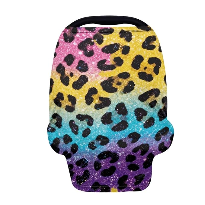Forchrinse Colourful Leopard Print Car Seat Cover for Babies,Soft and Breathable Breastfeeding Nursing Cover Infant Carseat Canopy Stroller Cover for Boys Girls