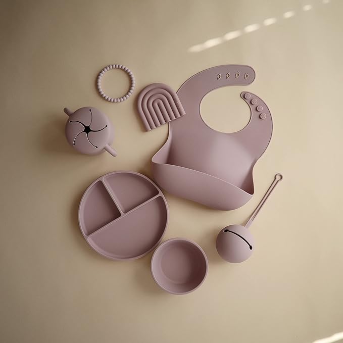 mushie Silicone Baby Teether Toy | Rainbow (Mauve)