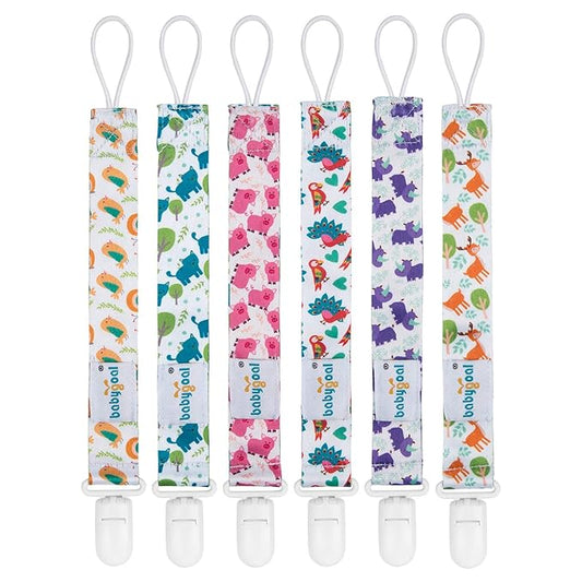 babygoal Animal Pacifier Clips, 6 Pack Binky Paci Holder Leashes Fits for Most Baby Pacifiers and Binkies