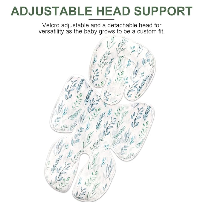 DILIMI Infant Car Seat Insert, 2-in-1 Carseat Head Support for Newborn, Soft Baby Head Support for Car Seat, Stroller, Bouncers, Green Leaf