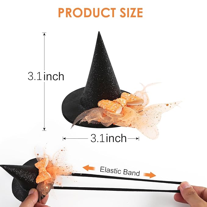 Baby Girls Mini Witch Hat Headband Infant Toddler Glitter Bow Tulle Party Hair Accessories Orange